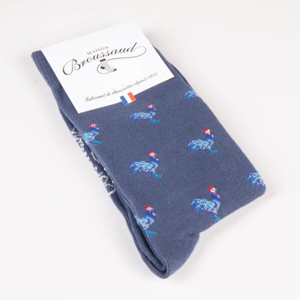 Chaussettes homme COQ bleue pliées avec le cavalier de présentation